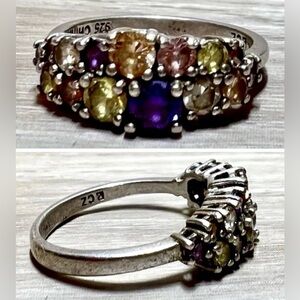 Vintage Designer Signed R Sterling Silver Multi-Color Cubic Zirconia Ring